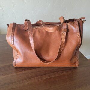 Cognac Genuine Leather Tote